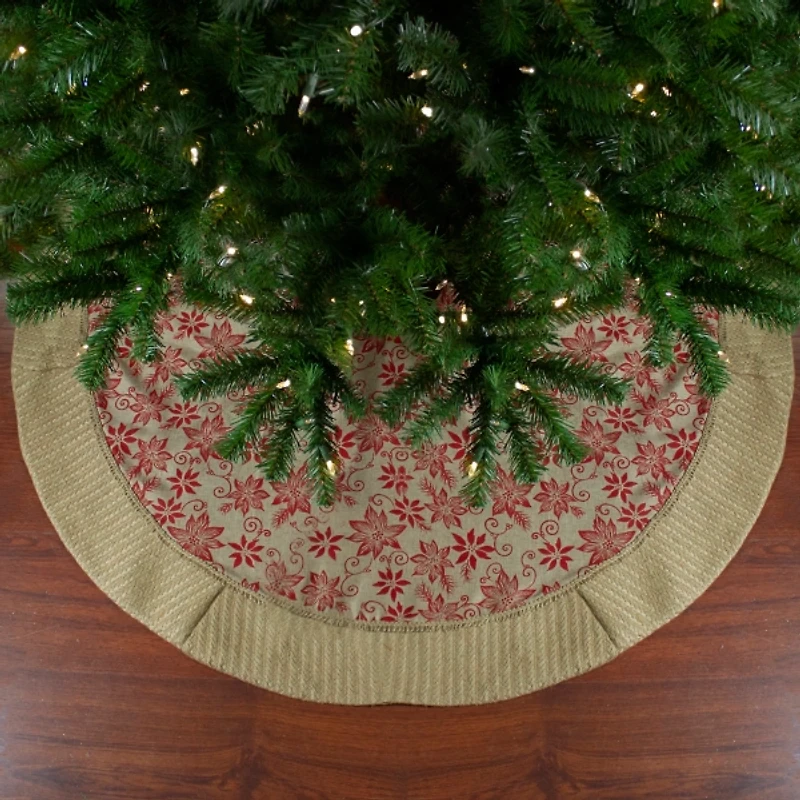 Knit Burlap Poinsettia Tree Skirt