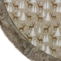Brown Reindeer Patterned Fur Tree Skirt