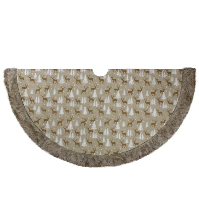 Brown Reindeer Patterned Fur Tree Skirt