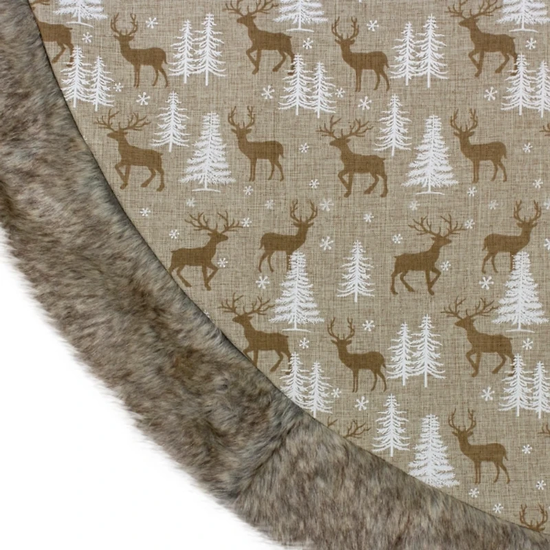 Brown Reindeer Patterned Fur Tree Skirt