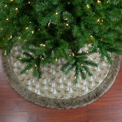Brown Reindeer Patterned Fur Tree Skirt