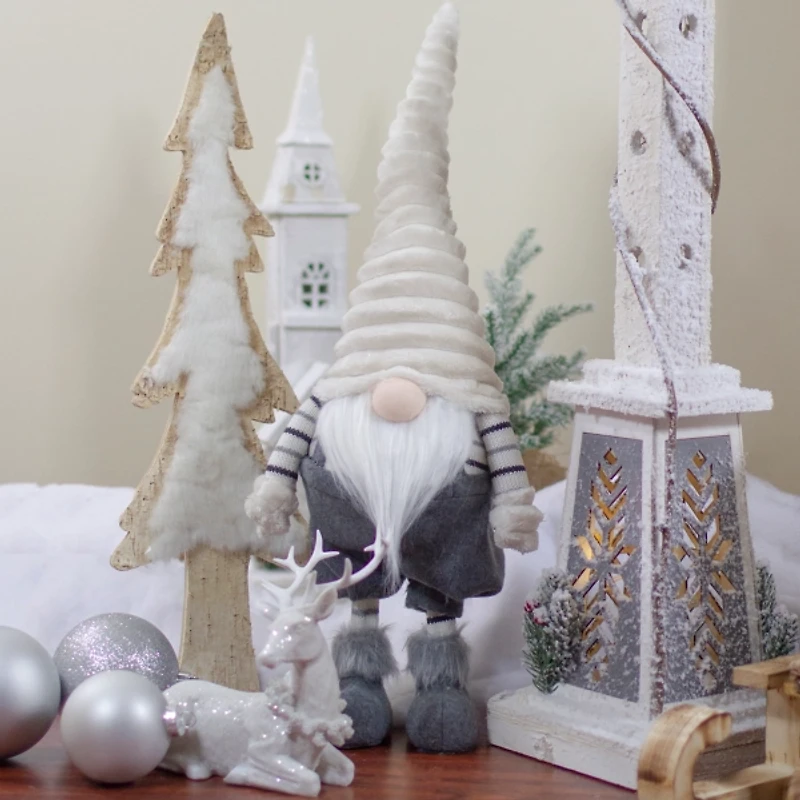 Gray and White Ribbed Standing Gnome