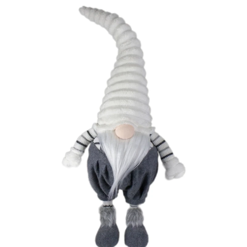 Gray and White Ribbed Standing Gnome