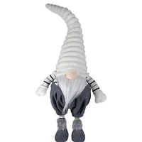 Gray and White Ribbed Standing Gnome