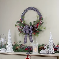 Gray Plaid Pine and Berries Wreath