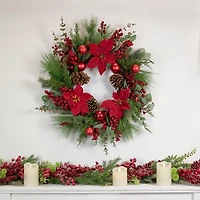 Poinsettia and Red Berry Wreath