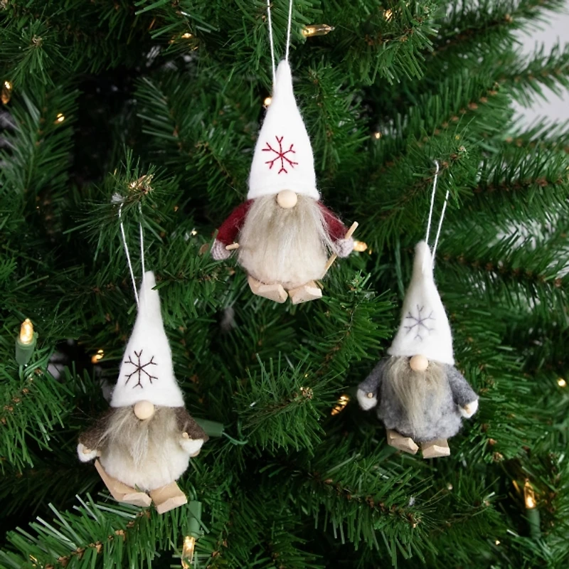 Skiing Gnome Ornaments, Set of 3
