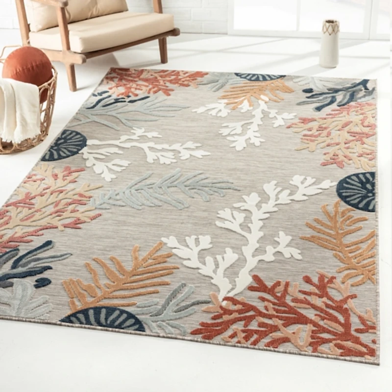 Beige Coral Reef Area Rug, 5x7