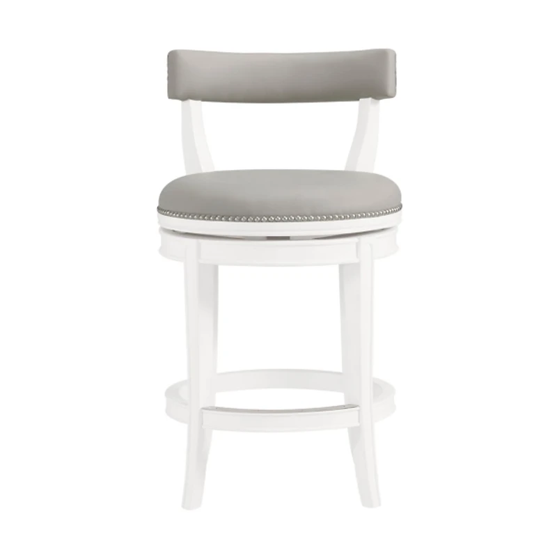 White and Gray Faux Leather Swivel Counter Stool