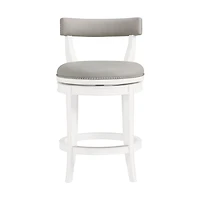 White and Gray Faux Leather Swivel Counter Stool