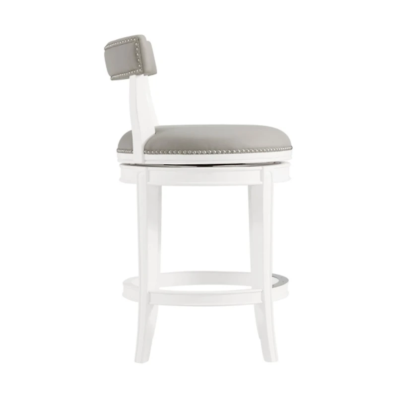 White and Gray Faux Leather Swivel Counter Stool