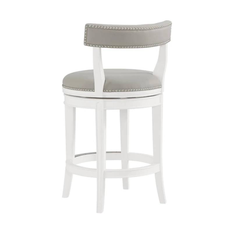 White and Gray Faux Leather Swivel Counter Stool