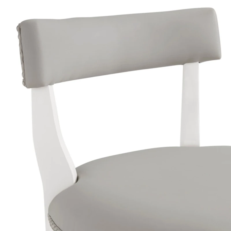 White and Gray Faux Leather Swivel Counter Stool