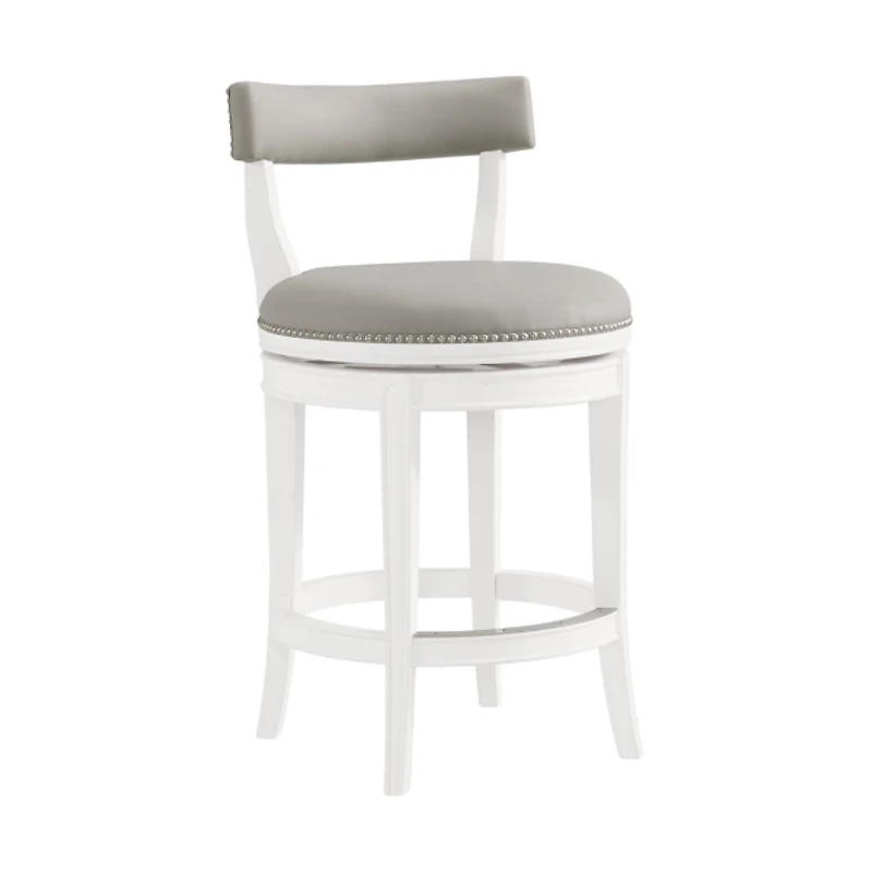 White and Gray Faux Leather Swivel Counter Stool