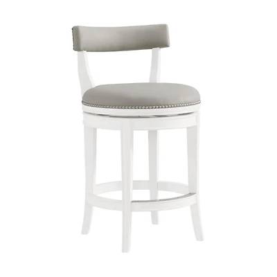 White and Gray Faux Leather Swivel Counter Stool
