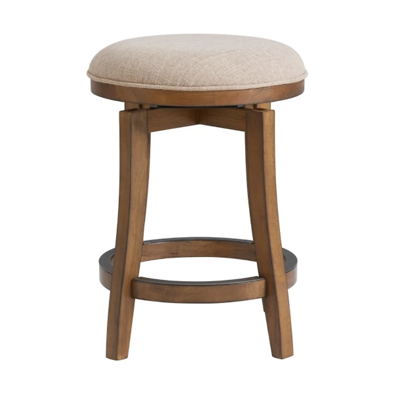 Natural Linen Barrel Base Swivel Counter Stool