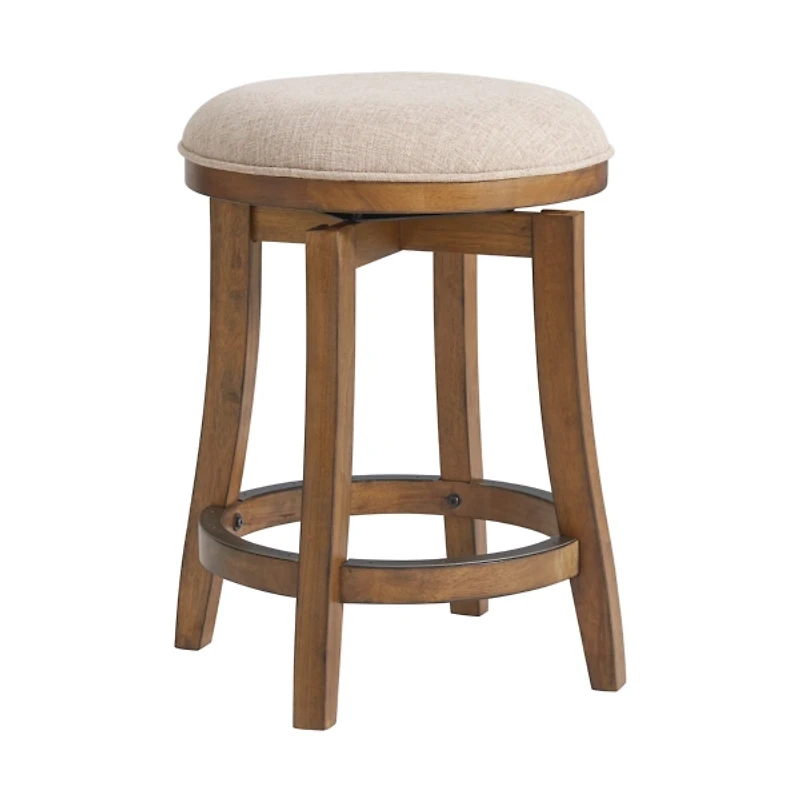 Natural Linen Barrel Base Swivel Counter Stool Set