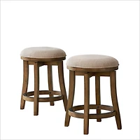Natural Linen Barrel Base Swivel Counter Stool Set