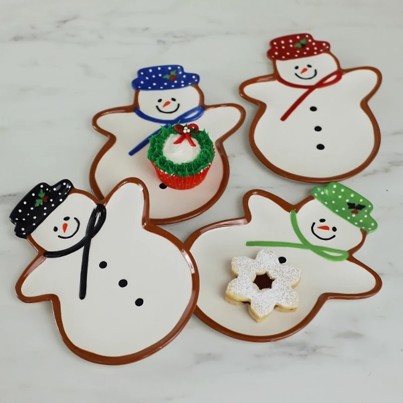 Assorted Snowman Christmas Plates, Set of 4