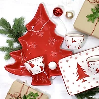 Red Christmas Tree and Snowflakes Serving Platter