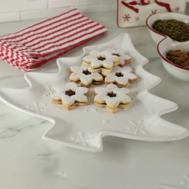 White Christmas Tree & Snowflakes Serving Platter