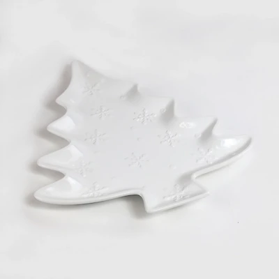 White Christmas Tree & Snowflakes Serving Platter