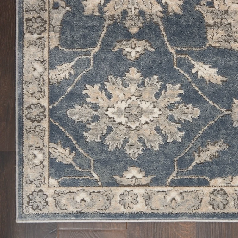 Smokey Blue and Ivory Floral Runner, 2x7