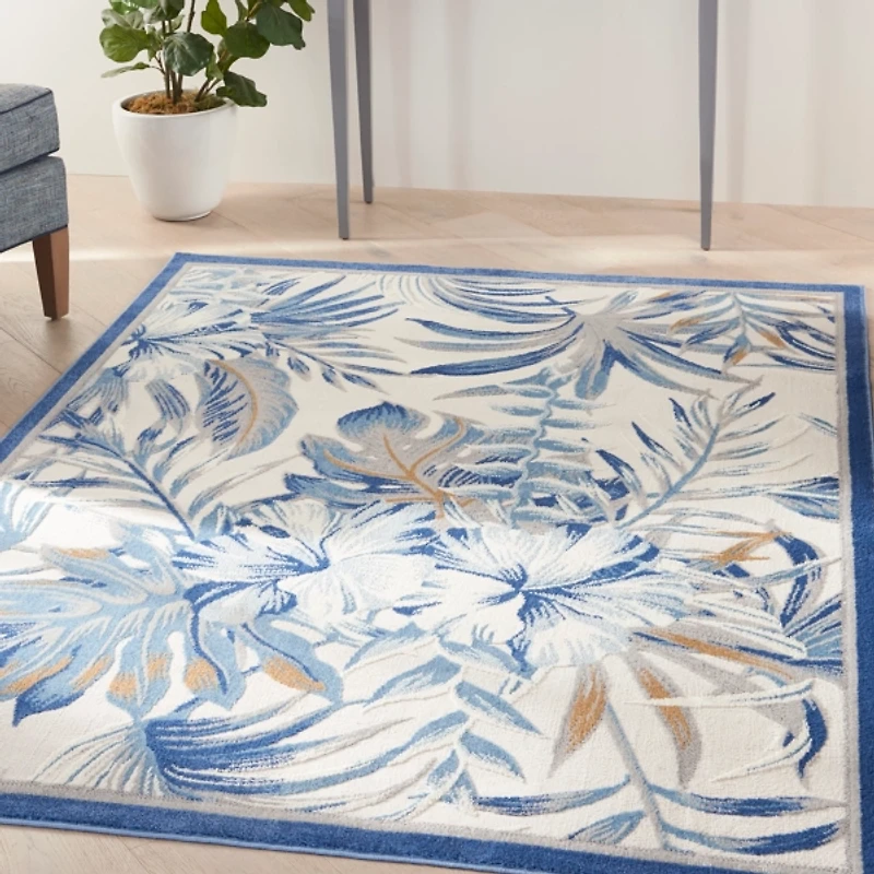 Blue Grand Leaf Coastal Area Rug, 5x7