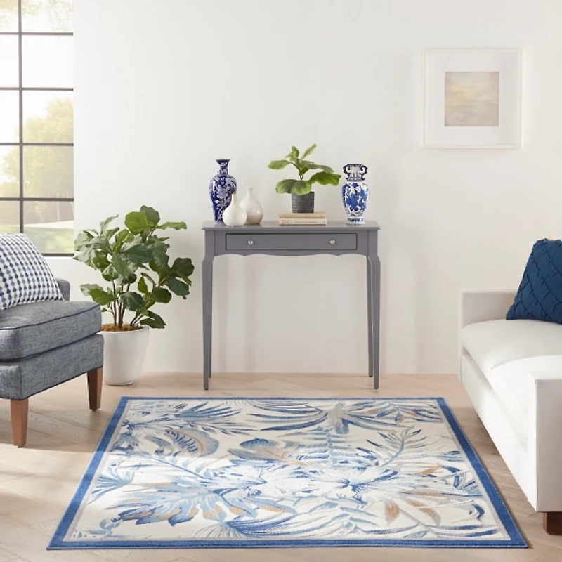 Blue Grand Leaf Coastal Area Rug, 5x7