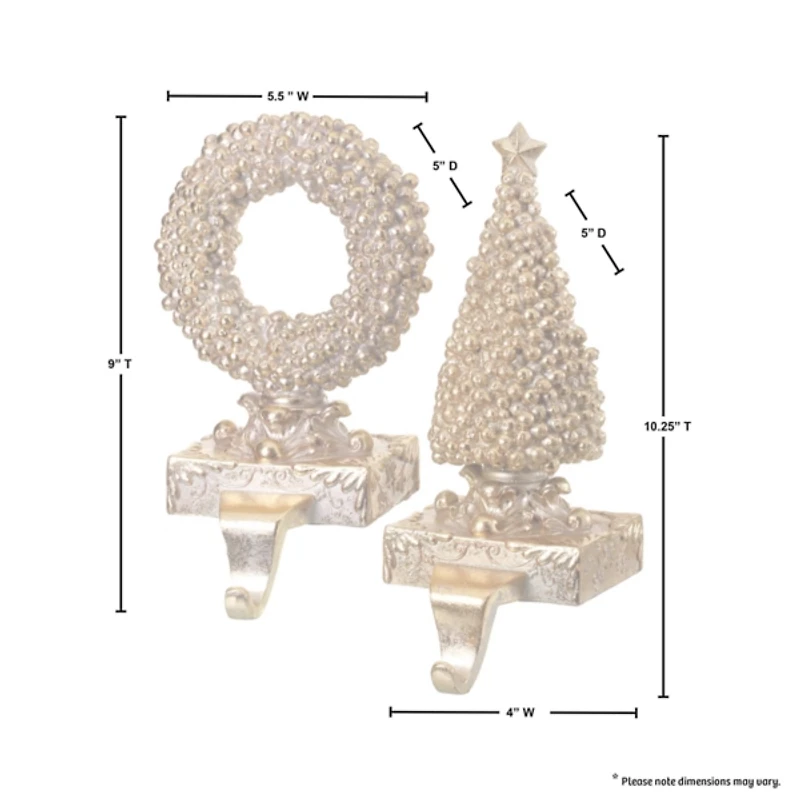 Gilded Tree and Wreath Stocking Holders, Set of 2