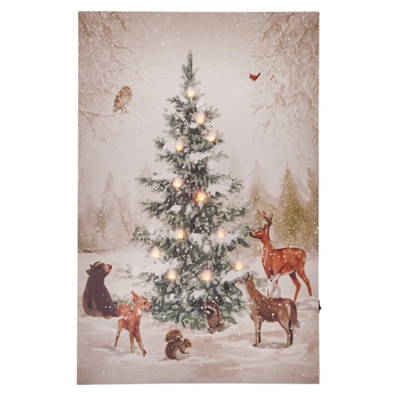 Pre-Lit Woodland Christmas Tree Canvas Art Print