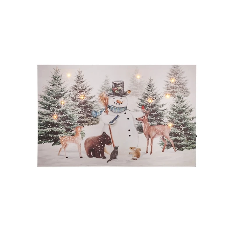 Pre-Lit Woodland Snowman Canvas Art Print