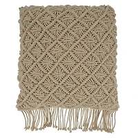 Beige Macrame Design Throw Pillow