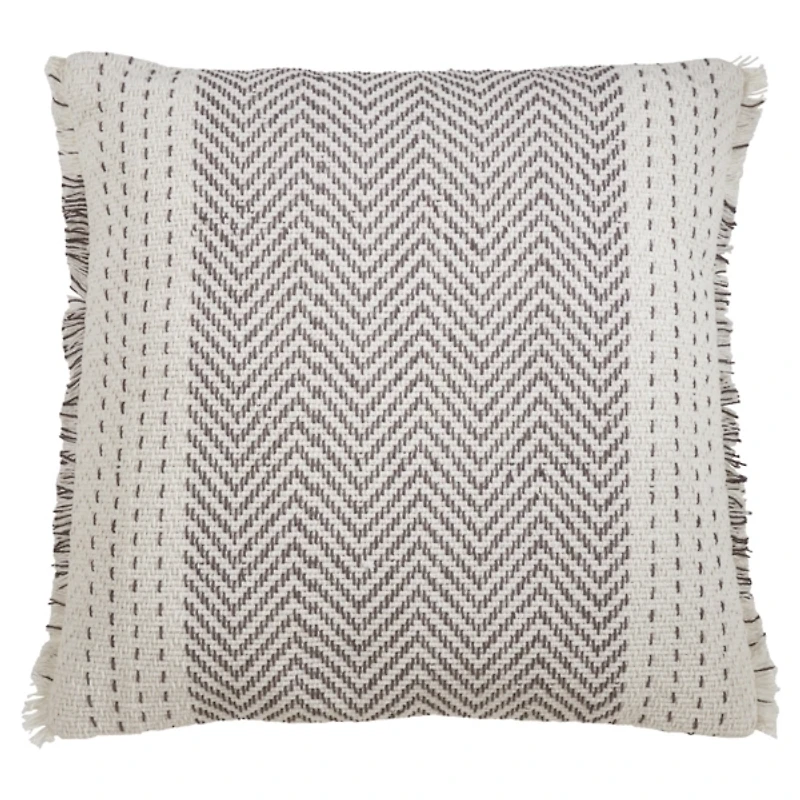 Gray and White Kantha Chevron Pillow