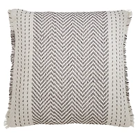 Gray and White Kantha Chevron Pillow