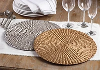 Gold Round Woven Rattan Placemats, Set of 4