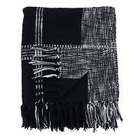 Black and White Plaid Fringed Throw
