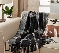 Black and White Plaid Fringed Throw