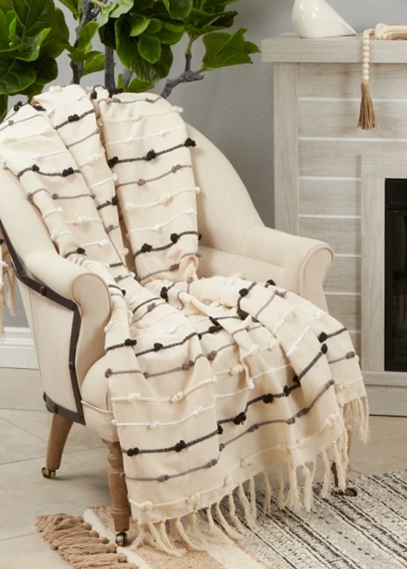 Black Gray Dot Striped Throw Blanket