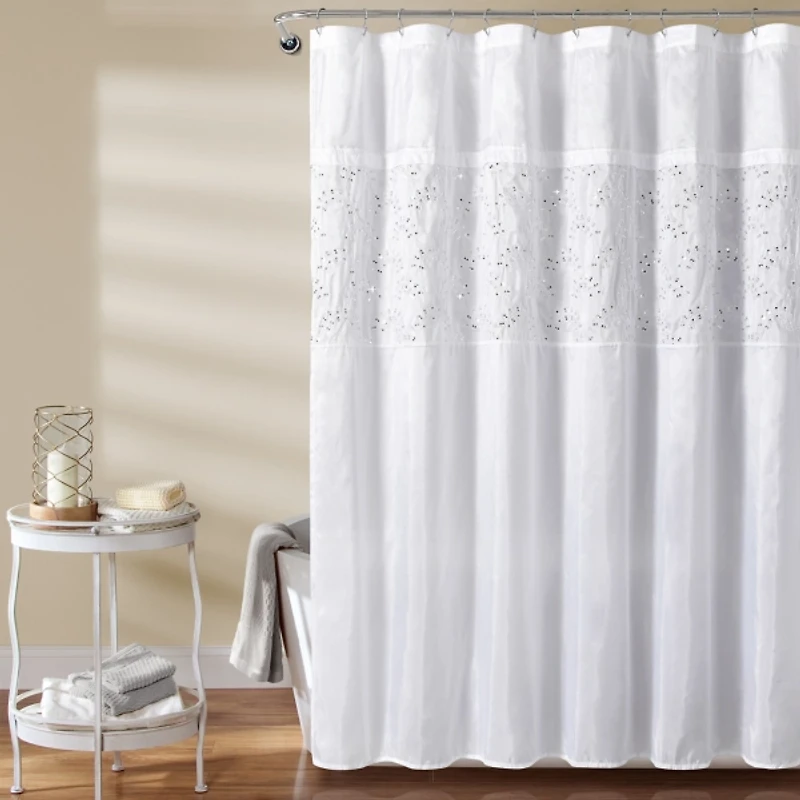 White Sequined Shower Curtain