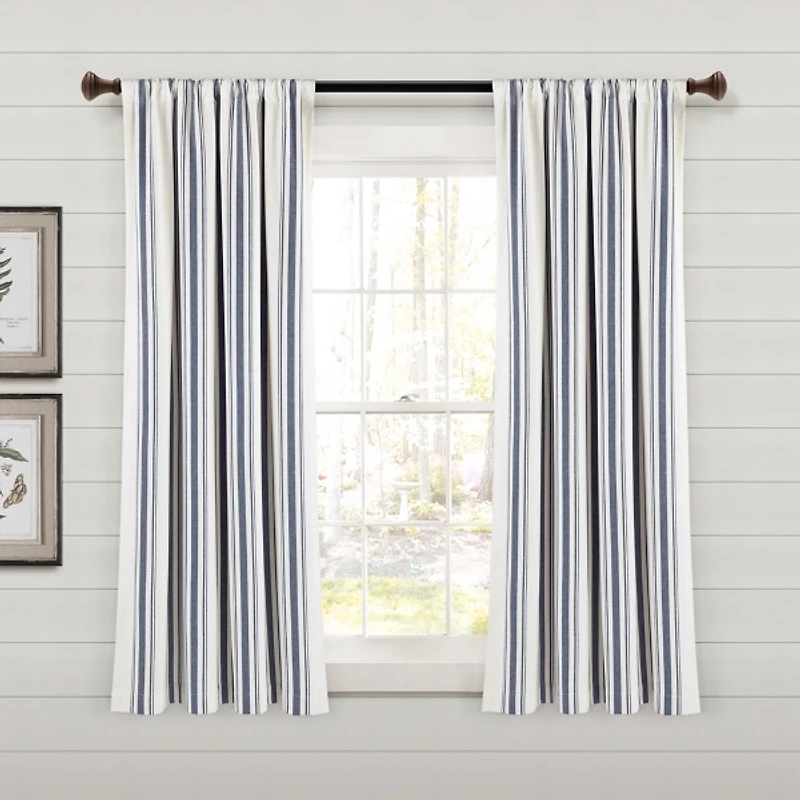 Navy Farmhouse Stripe Curtain Panels, Set of 2