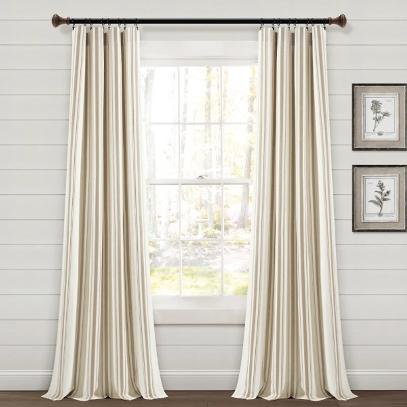 Tan Stripe Farmhouse Curtain Panel Set, 95 in.