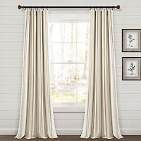 Tan Stripe Farmhouse Curtain Panel Set, 95 in.