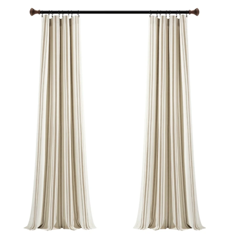 Tan Stripe Farmhouse Curtain Panel Set, 95 in.