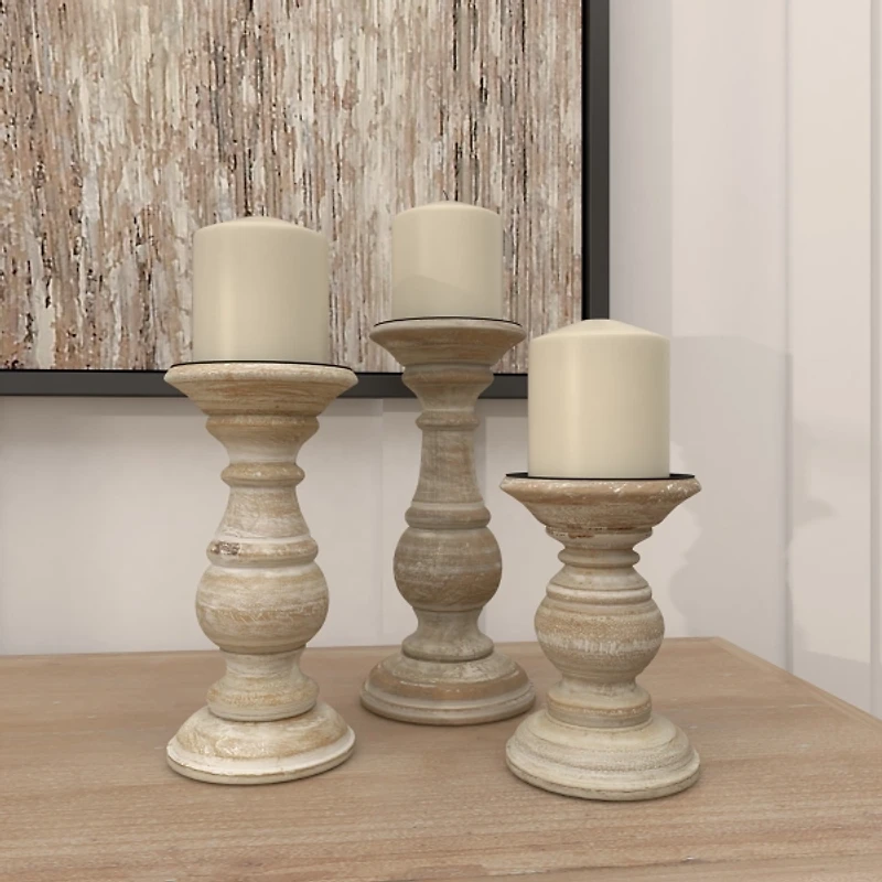 Whitewashed Rustic 3-pc. Candle Holder Set