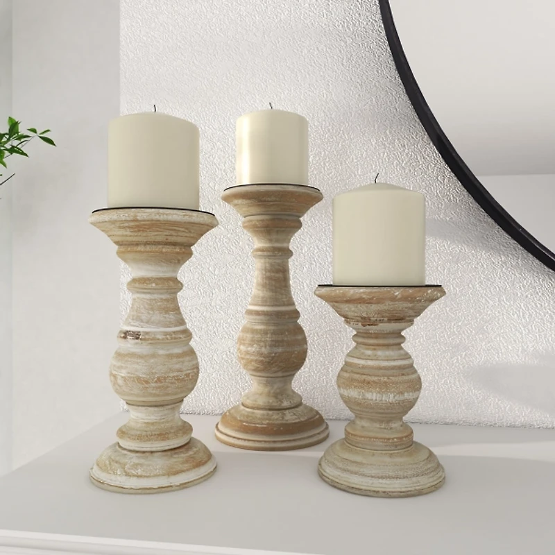 Whitewashed Rustic 3-pc. Candle Holder Set