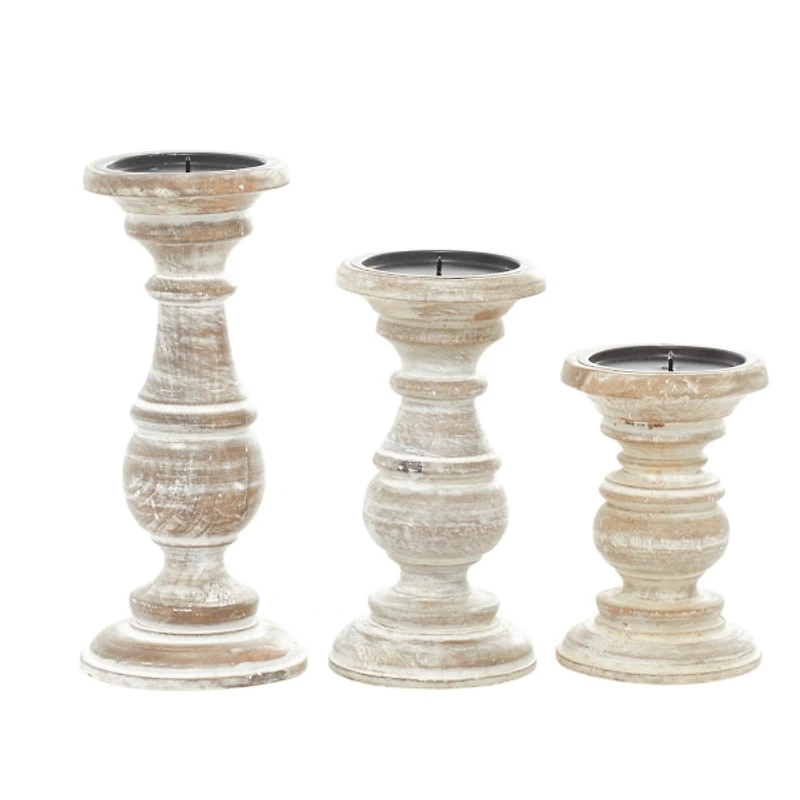 Whitewashed Rustic 3-pc. Candle Holder Set