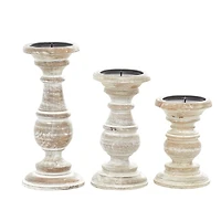 Whitewashed Rustic 3-pc. Candle Holder Set