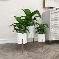 Daisy White Modern Iron Planters, Set of 3