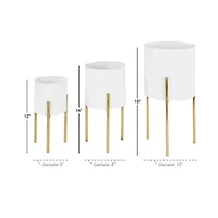 Daisy White Modern Iron Planters, Set of 3